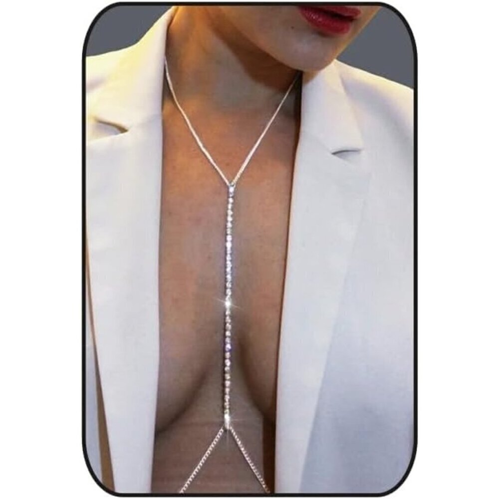 🆕 Blindery Body Chain Women Silver Rhinestone Sexy Belly Beach Jewelry Chain